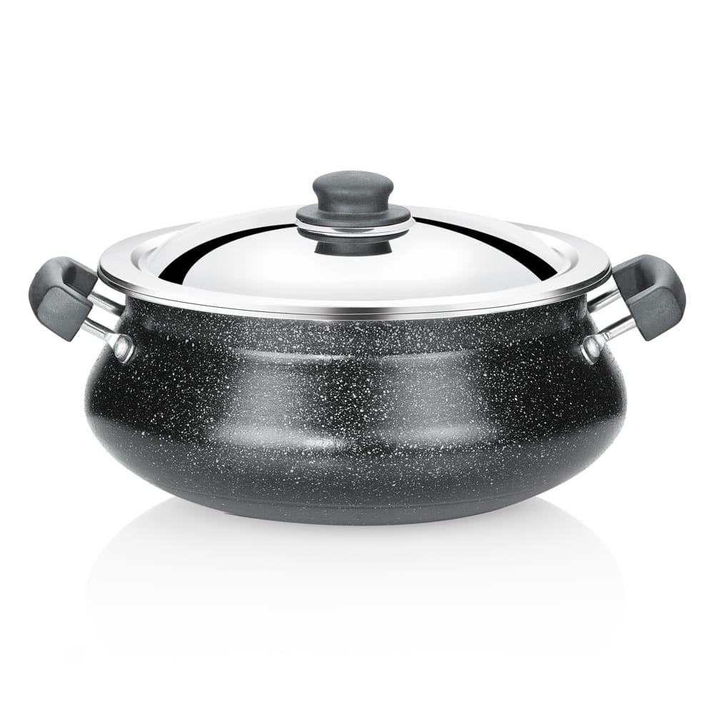 Rasoi Hard Anodised Cooking Handi Base Thickness 3mm with lid, Black