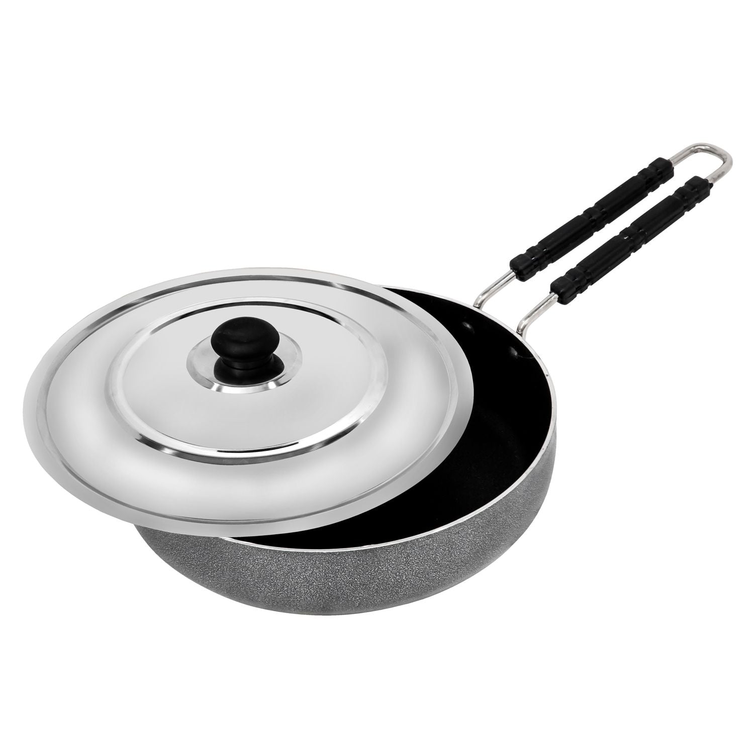 Rasoi Non-Stick Aluminum Hammer Tone Finish Fry Pan with SS Lid (4 MM)