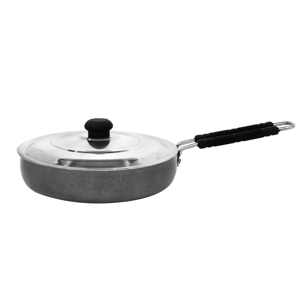 Rasoi Non-Stick Aluminum Hammer Tone Finish Fry Pan with SS Lid (3MM)