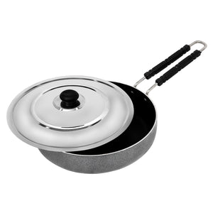 Rasoi Non-Stick Aluminum Hammer Tone Finish 220 MM Fry Pan With SS Lid (2.6mm)