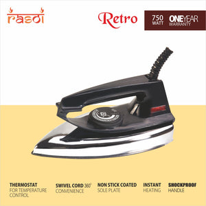 Rasoi Retro 750 W Iron (Black & Silver)