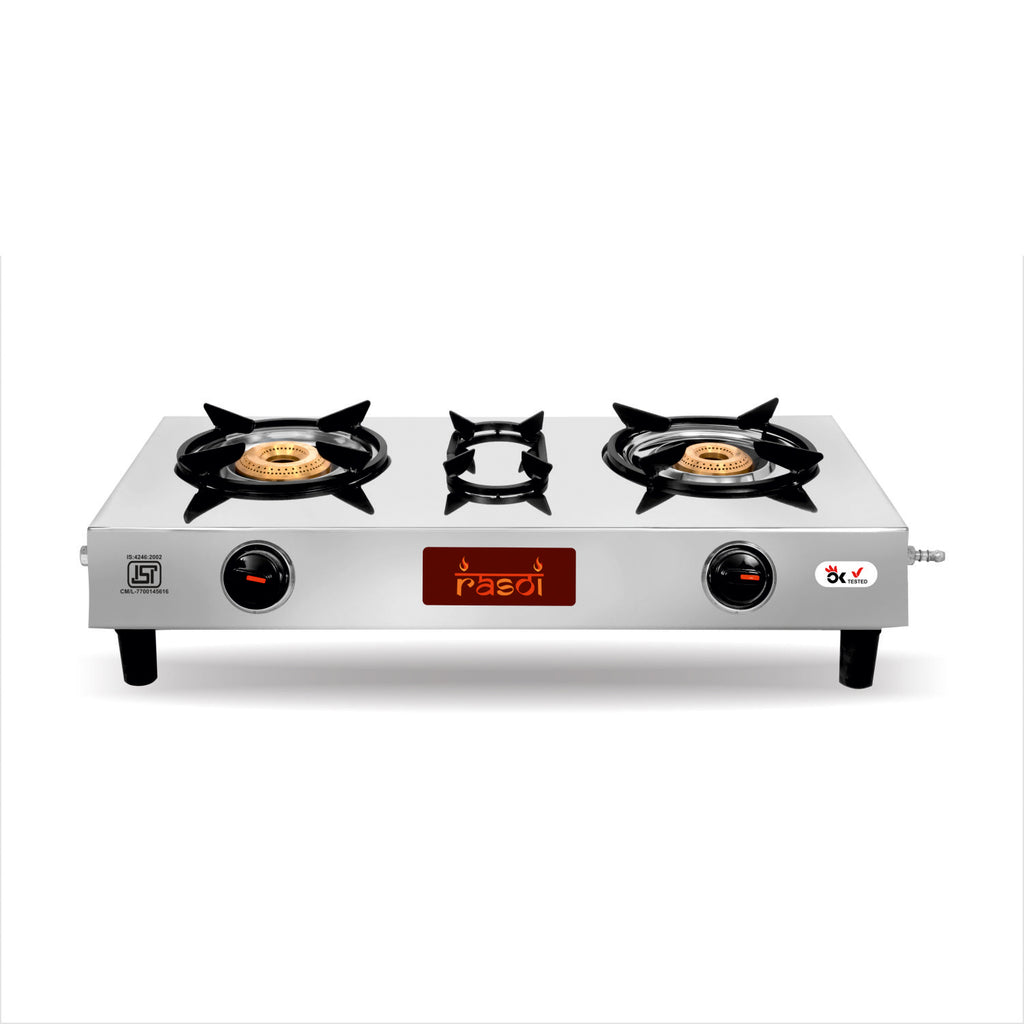 Rasoi Classic Deluxe Stainless Steel 2 Burner Gas Stove, Silver (ISI Certified)