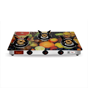 Rasoi Crystal Glass Top 3 Burner Gas Stove, Multicolor (ISI Certified)