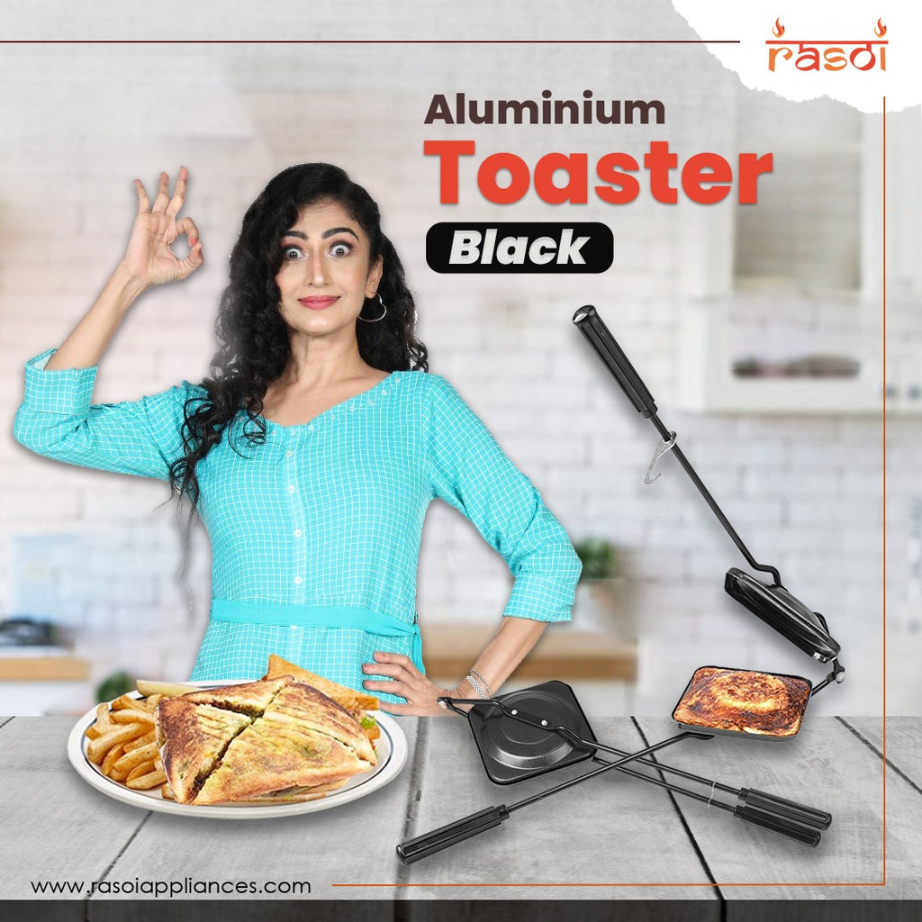 Rasoi Non-Stick Gas Sandwich Toaster (Aluminum, Black)